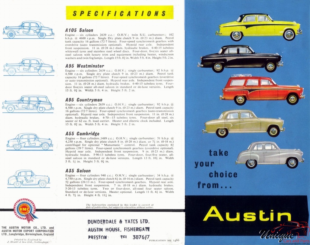 1957 Austin Full-Line All Models Brochure Page 1